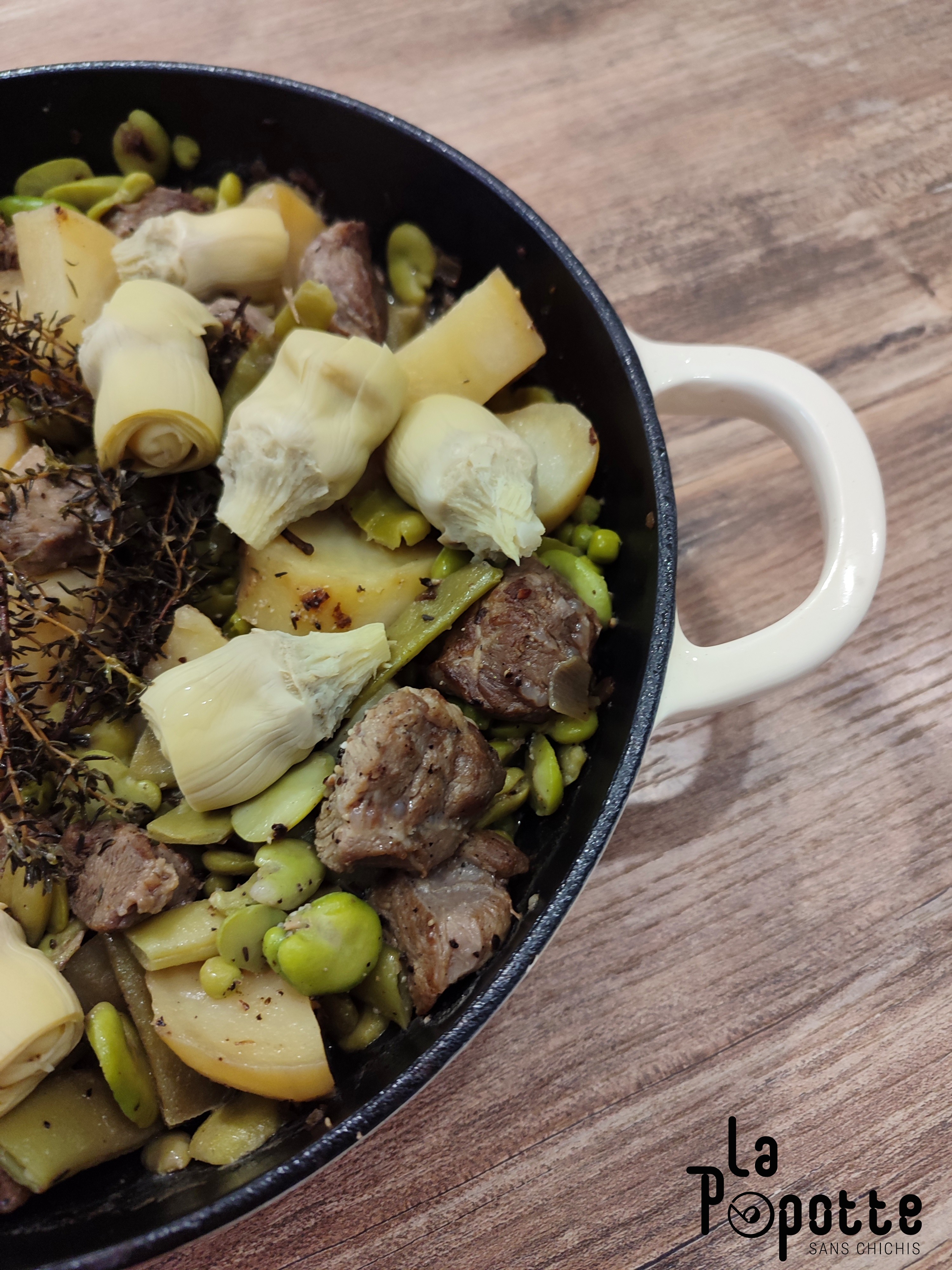 Pôelée de légumes de printemps à la joue de porc